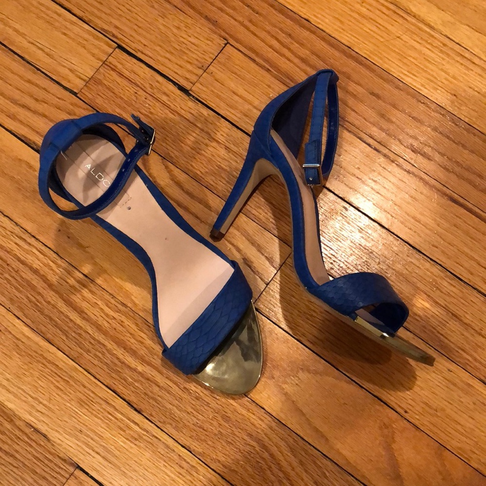 Blue strappy heels
